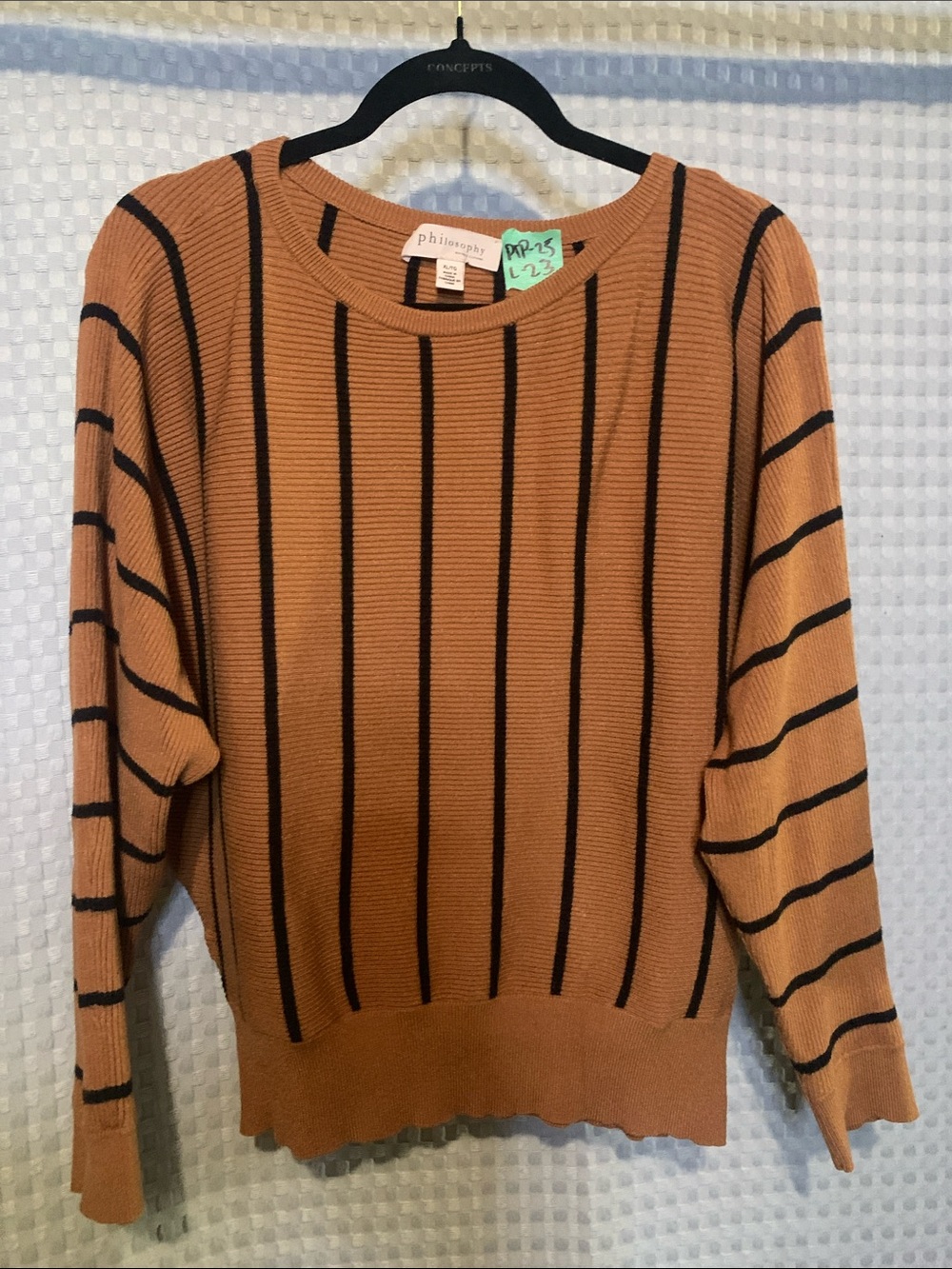 🍄Philosophy Ribbed Crewneck Sweater in Camel with Black Stripes